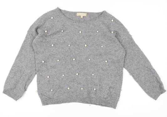Benedetta B. Grey Beaded Women's Pullover Jumper Large