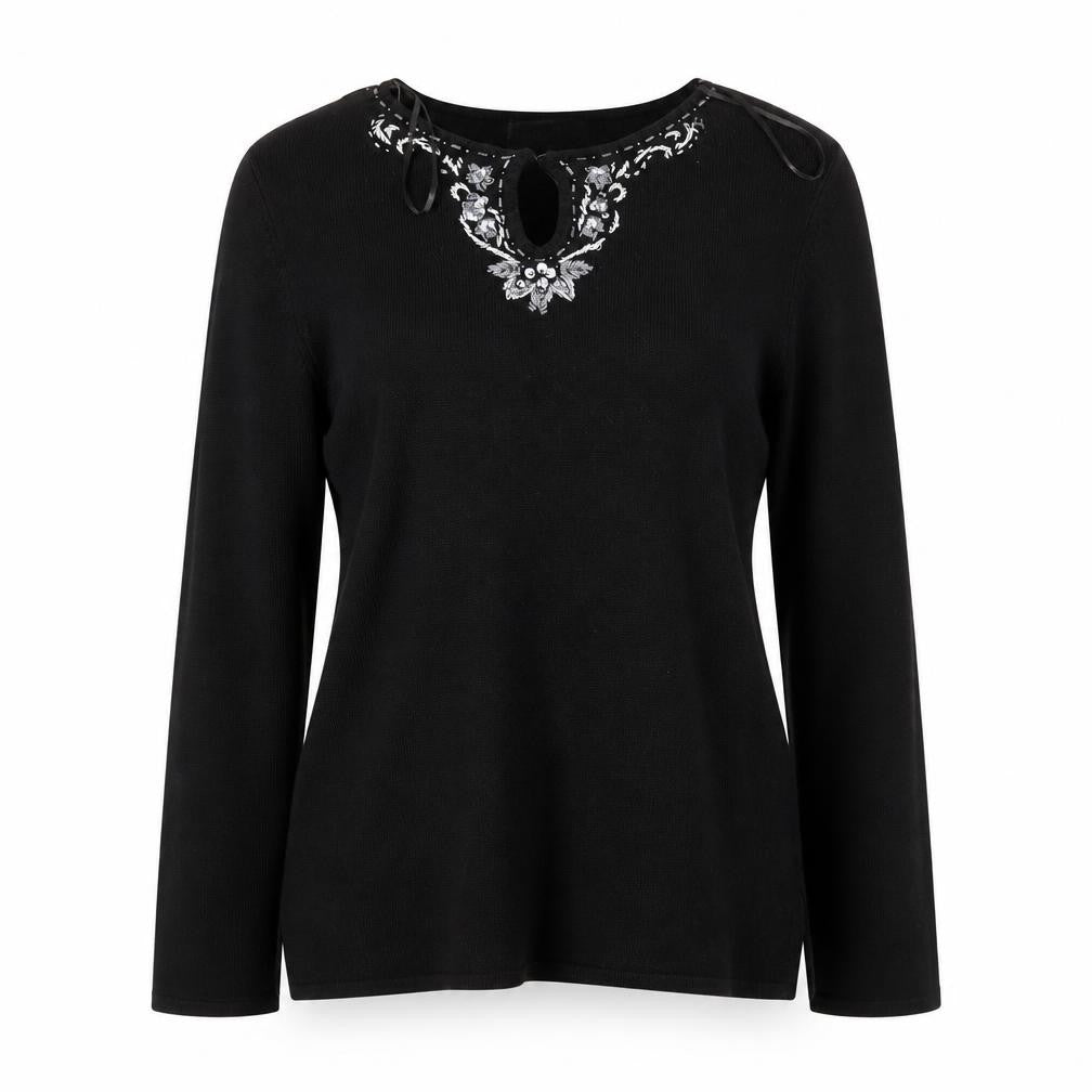 Bonmarché Women's Black Embroidered Pullover Jumper S