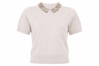 Front view of French Connection Women's Beige XS Collared Jumper