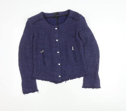 United Colors of Benetton Women's Blue Bouclé Blazer, Size 12, Classic Fit