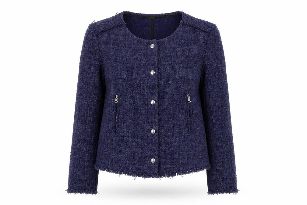 United Colors of Benetton Women's Blue Bouclé Blazer, Size 12, Classic Fit