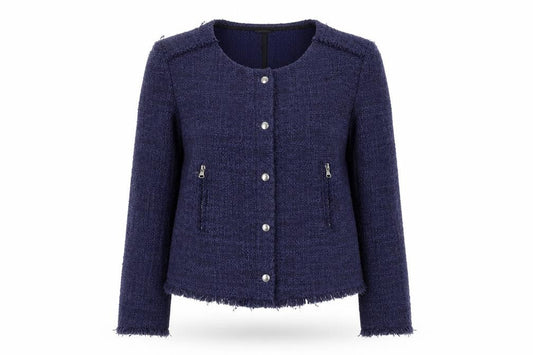 Benetton Women's Blue Bouclé Blazer, Size 12, Classic Fit