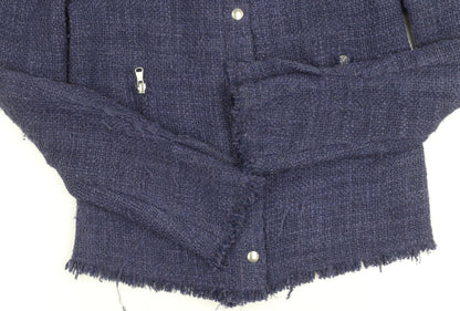 United Colors of Benetton Women's Blue Bouclé Blazer, Size 12, Classic Fit