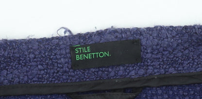 United Colors of Benetton Women's Blue Bouclé Blazer, Size 12, Classic Fit