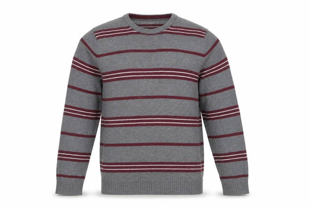 Maine New England Men's Grey Striped Cotton Pullover M
