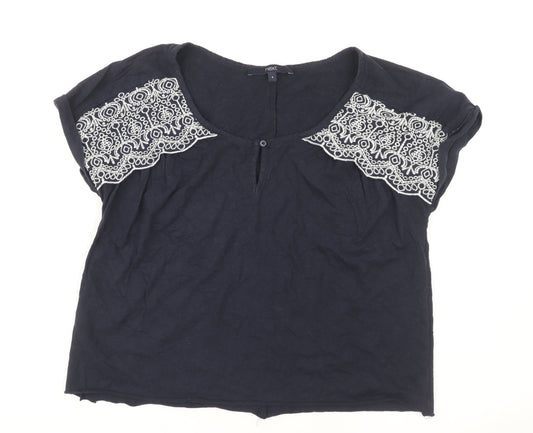 Next Women Black Embroidered T-Shirt, Size 8, Casual