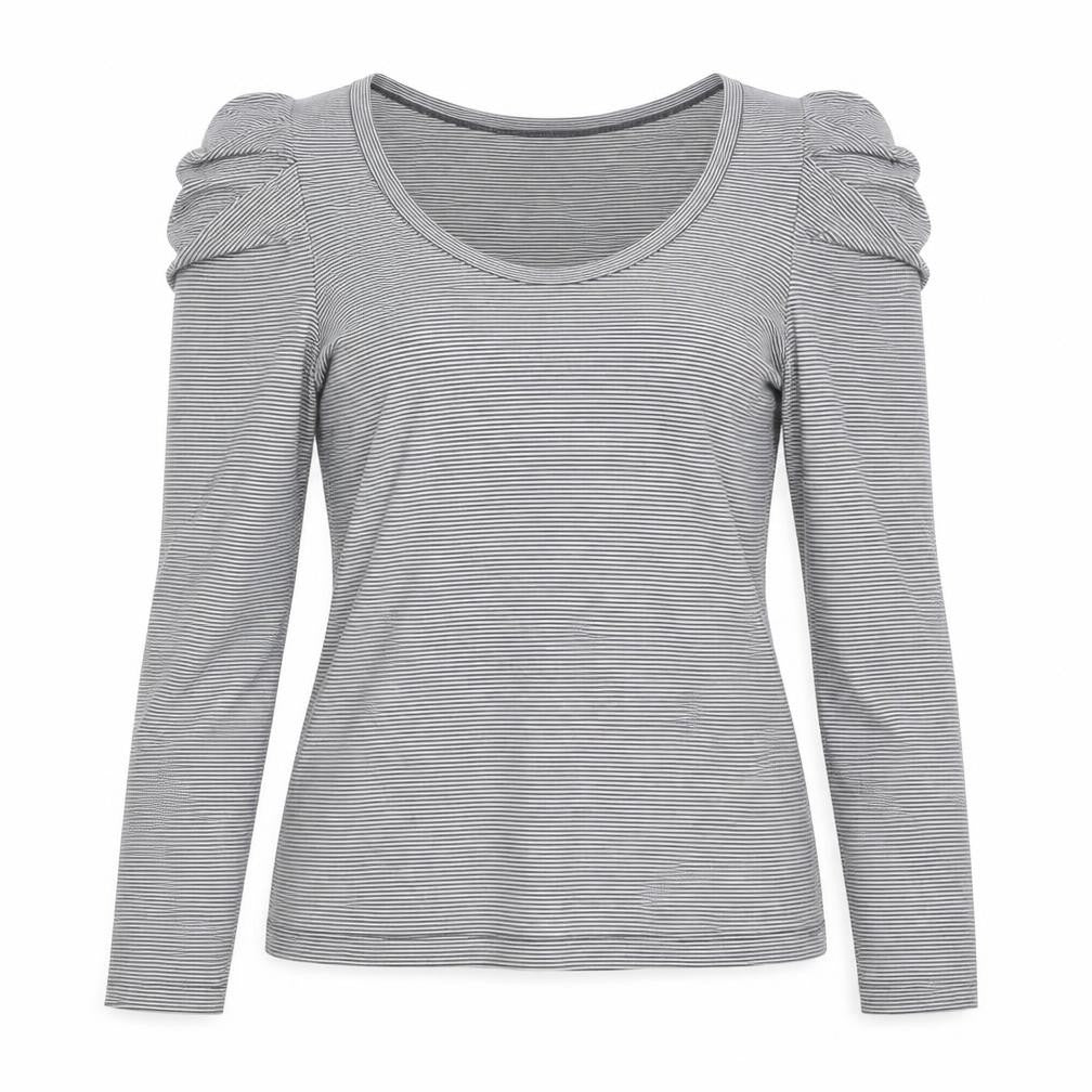 Warehouse Women's Grey Striped V-Neck Top - Size 12