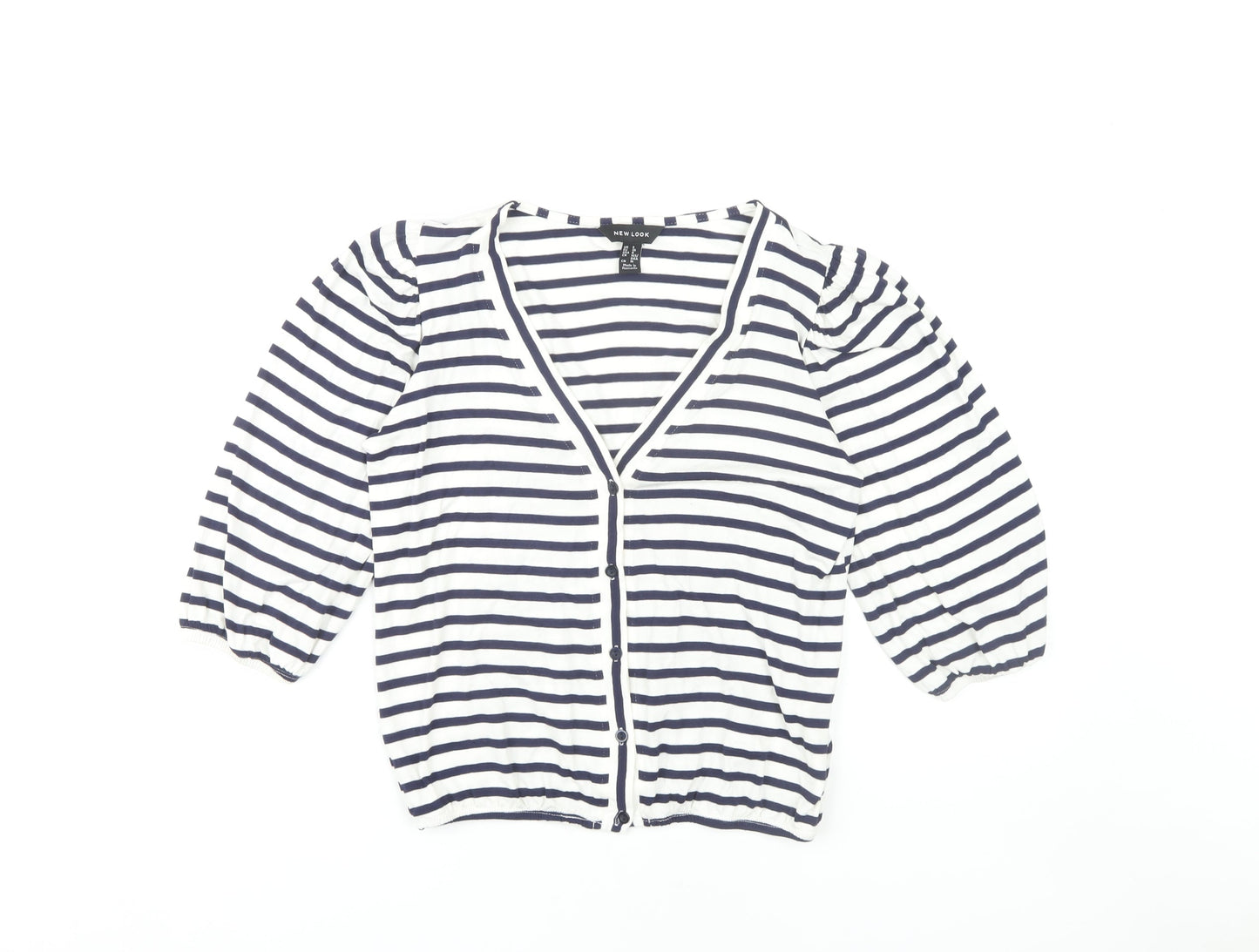 New Look Women's Blue Striped 3/4 Sleeve Cardigan Size 8