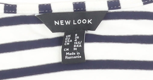 New Look Women's Blue Striped 3/4 Sleeve Cardigan Size 8