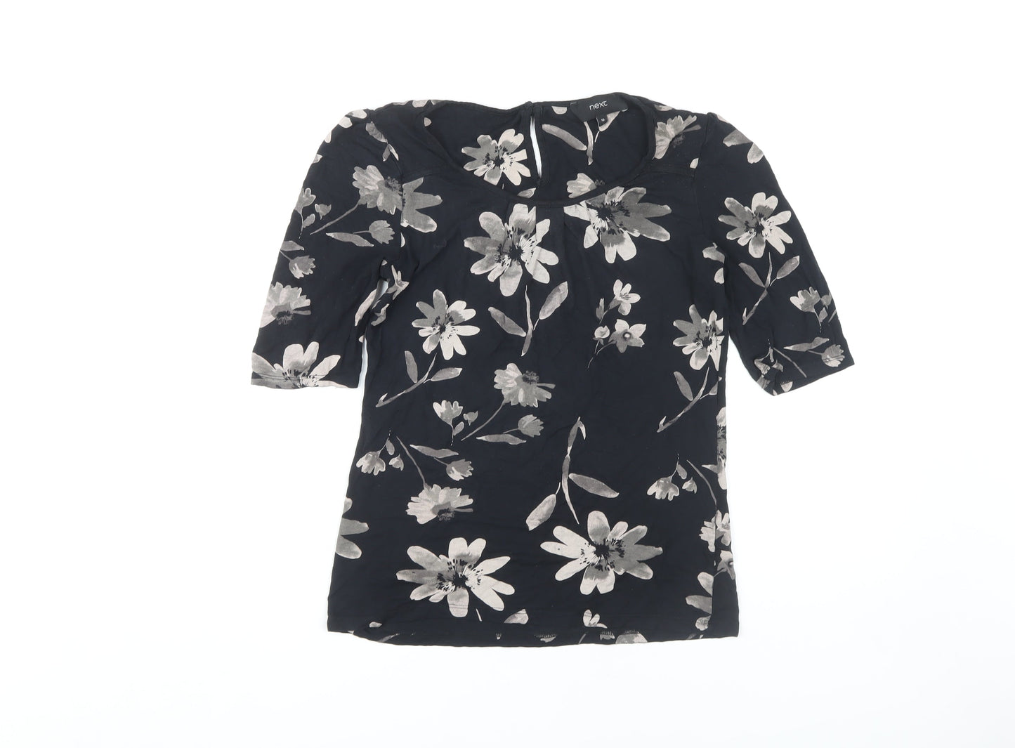 Next Women's Black Floral Blouse, Size 10, 3/4 Sleeve Casual