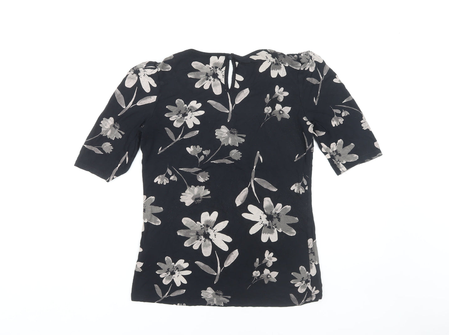 Next Women's Black Floral Blouse, Size 10, 3/4 Sleeve Casual