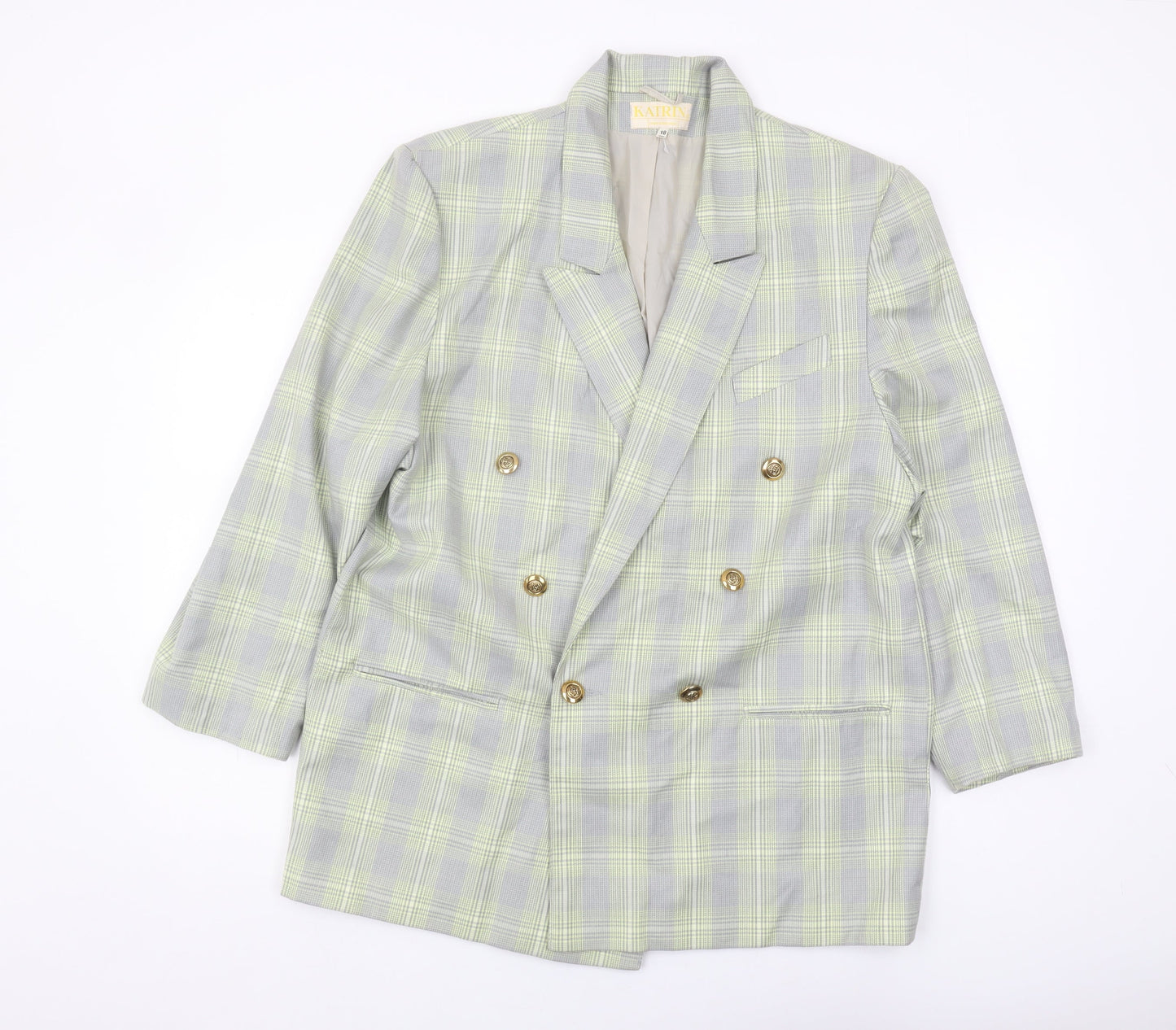 Katrin Women's Grey Plaid Blazer, Size 18, Double-Breasted