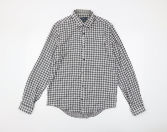 Zara Men Grey Relaxed Check Button-Up Shirt M