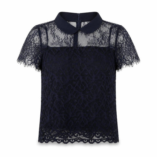 Morgan Women's Black Medium Collared Lace Blouse