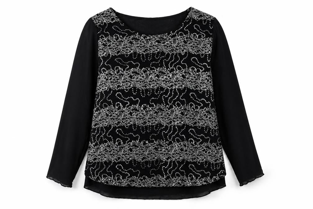 Saloos Women's Black Sequin Blouse - Plus Size 22
