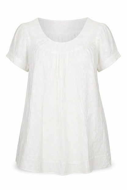Aruna Devi Women's White Cotton Short Sleeve Top