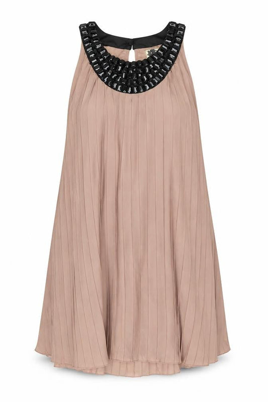 ICHI Women's Beige Sleeveless Dress, XS Size