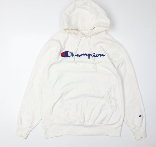 Champion Men's White Pullover Hoodie, Logo Accent