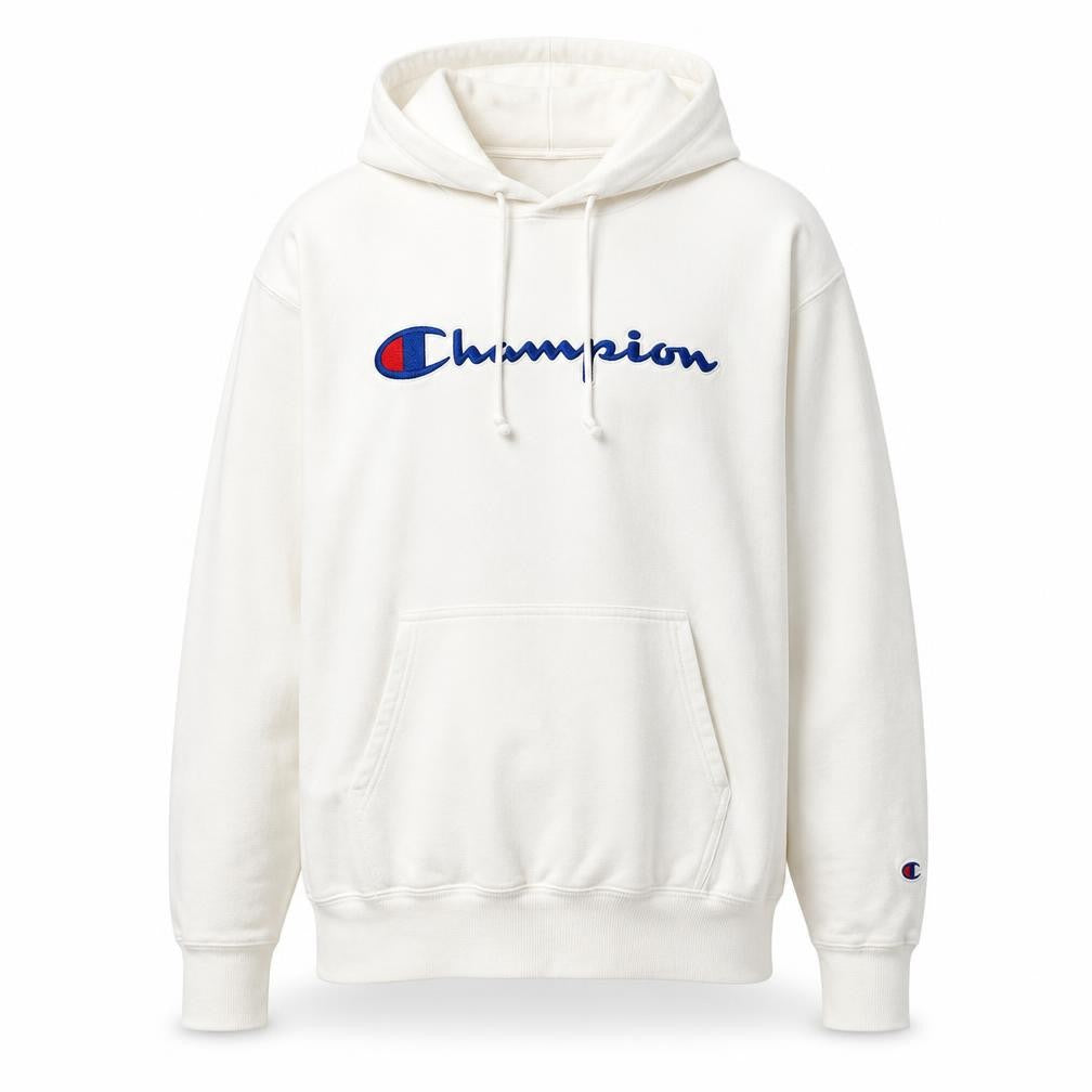Champion Men's White Pullover Hoodie, Logo Accent