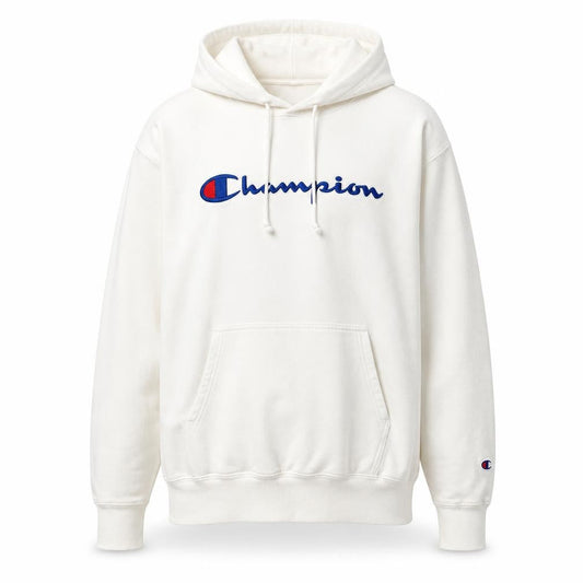 Champion Men's White Pullover Hoodie, Logo Accent