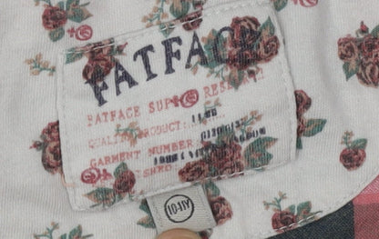 Close-up detail of FatFace girls’ multicoloured plaid blouse, 11-12 years