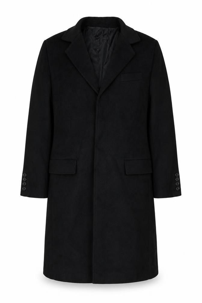 Benibos Black Unisex Long Wool Blend Coat L