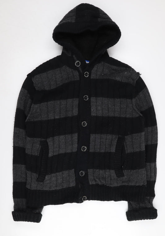 Pride And Soul Men's Black Grey Striped Hooded Jacket XL