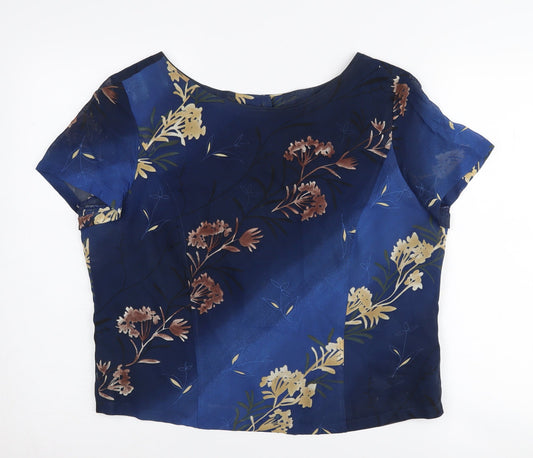 Lakeland Women’s Blue Floral Blouse, Size 16, Button Accent