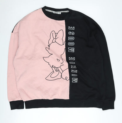 Preloved Disney Women's Pink & Black Minnie Mouse Pullover - Front