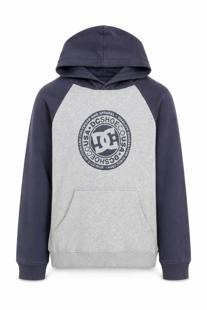 DC Boys Grey Pullover Hoodie with Logo, Size 10