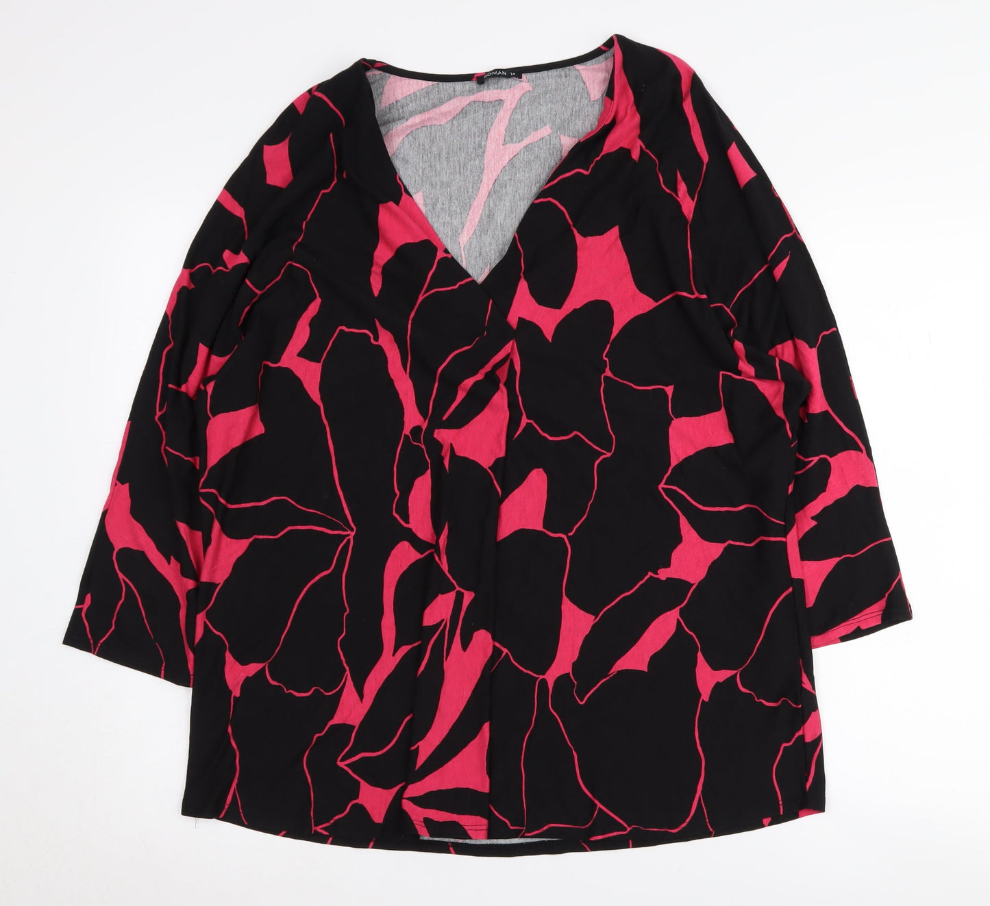Roman Women's Black Pink Floral Blouse Size 14