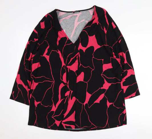 Roman Women's Black Pink Floral Blouse Size 14