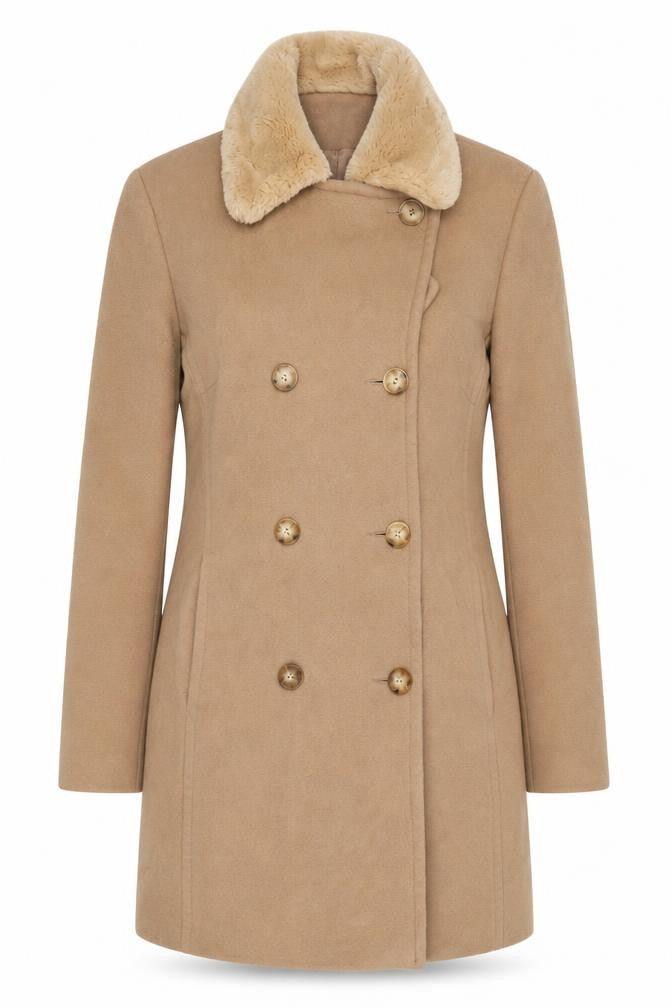 Richards Women's Brown Long Pea Coat UK 10 Fur Collar