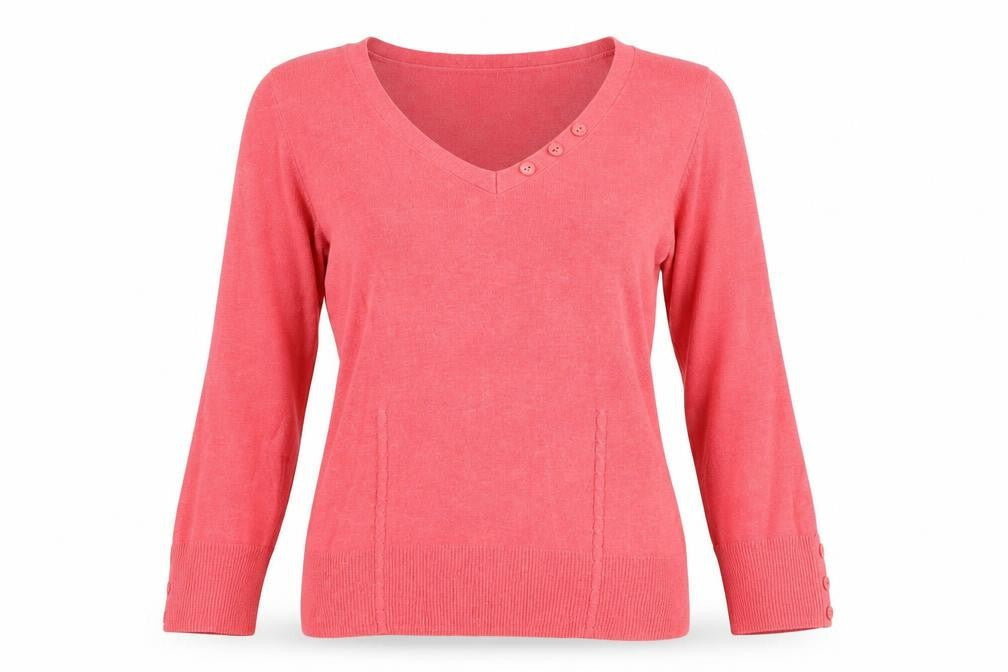 Laura Ashley Women's Pink V-Neck Pullover Jumper
