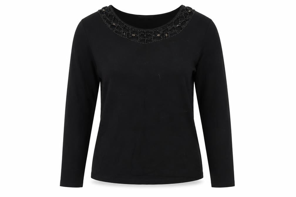 Karen Scott Women's Black Beaded Long Sleeve Top