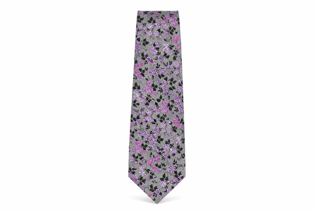 Van Buck Platinum Grey Floral Silk Men's Tie One Size