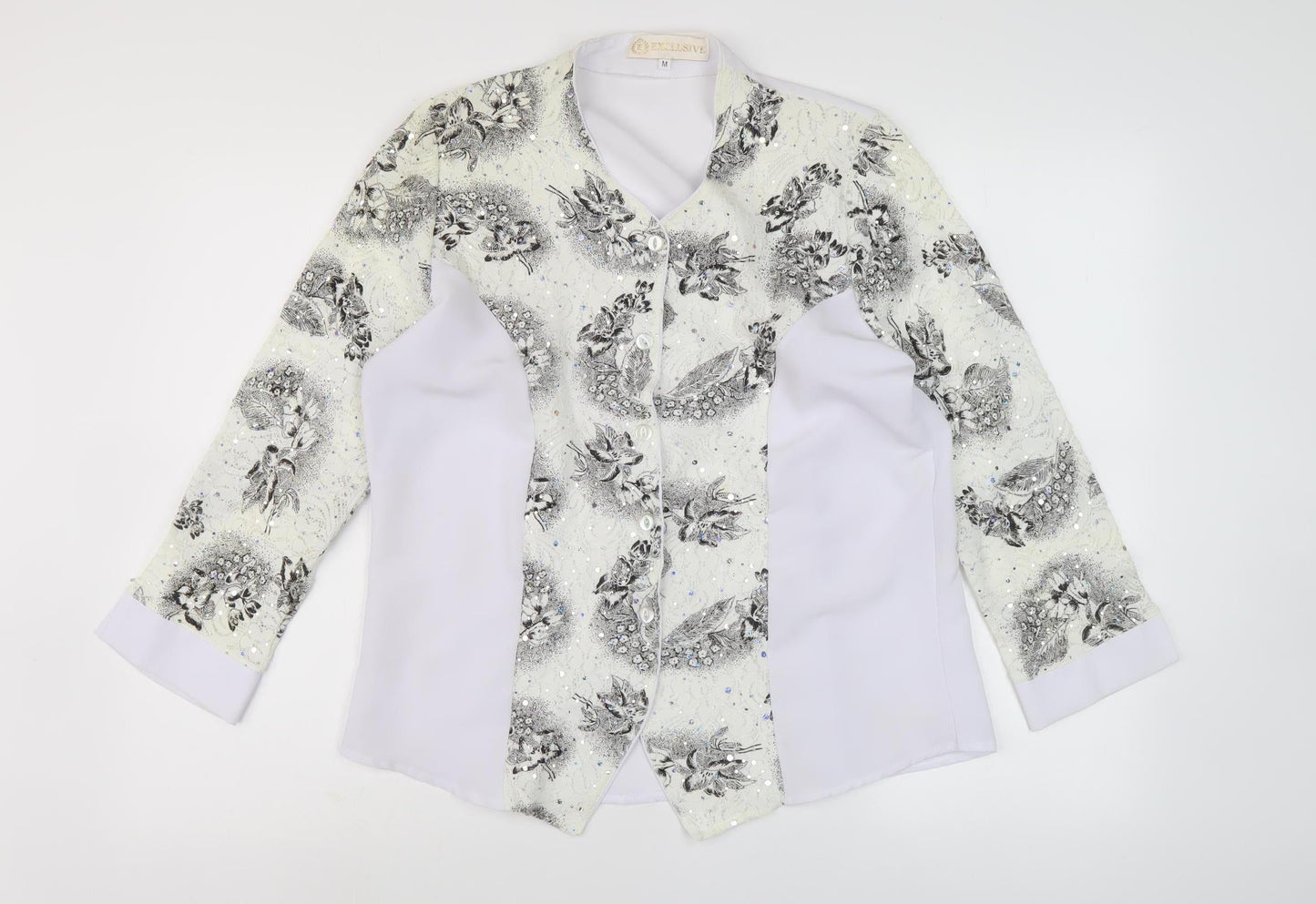 Exclusive Women's White Floral Embroidered Blouse M