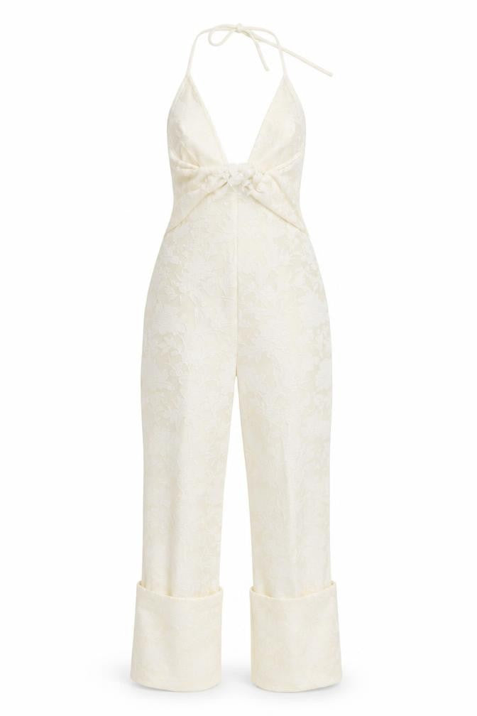 PrettyLittleThing White Floral Halter Jumpsuit Size 12