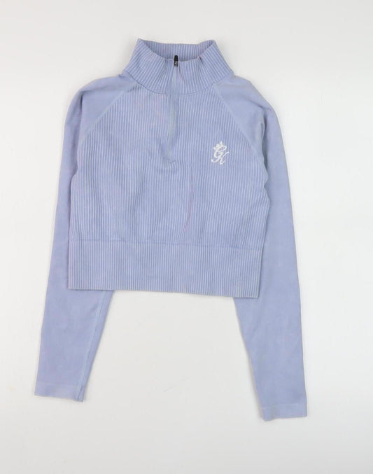 Gym King Women's Blue Striped High Neck Sweatshirt - Size 12