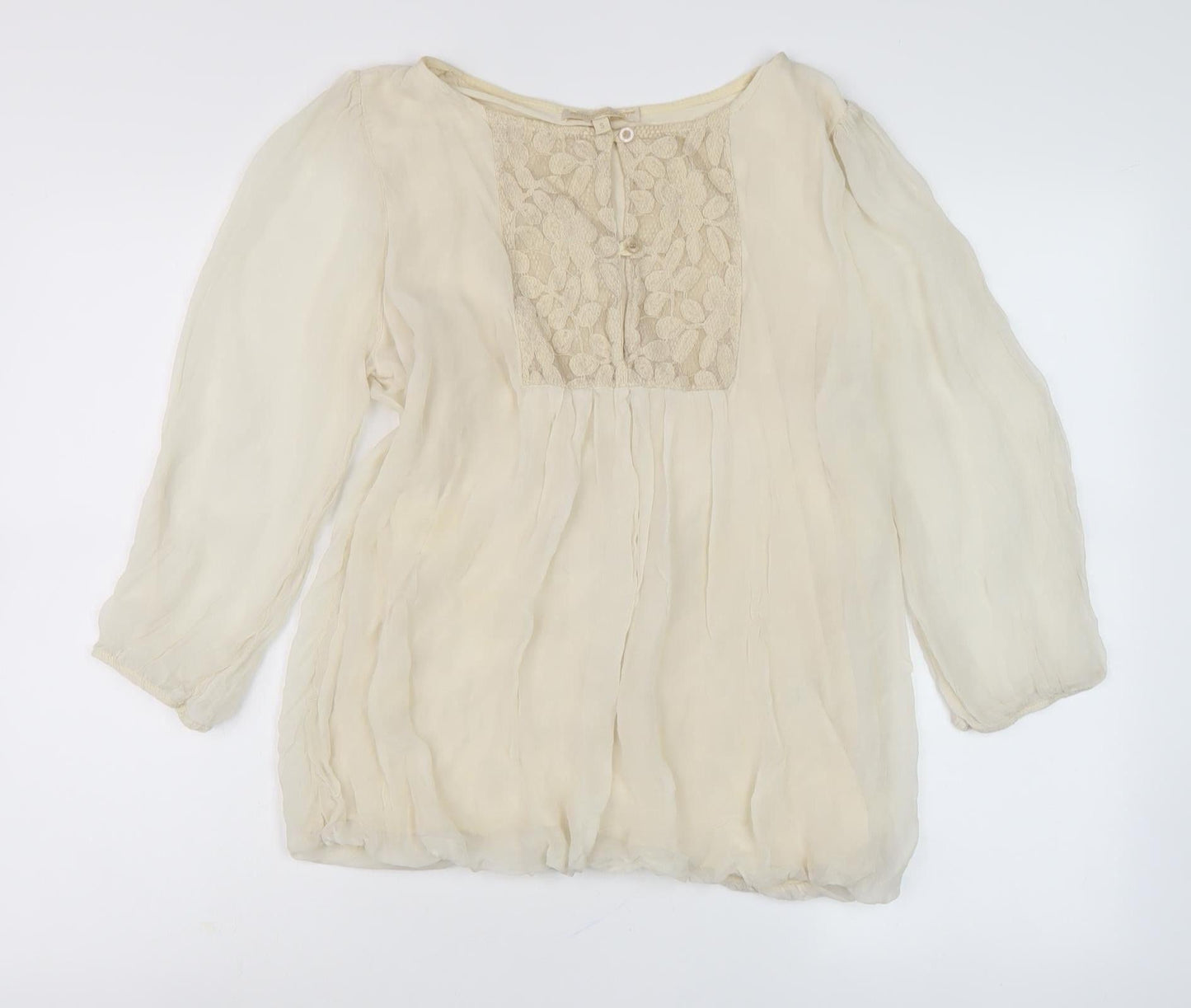 Prontomoda Giusy Beige Silk Blouse for Women - Size S