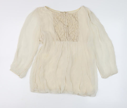 Prontomoda Giusy Beige Silk Blouse for Women - Size S