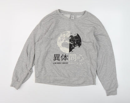 Additional front view of ICHI Women's Grey Sweatshirt S Pullover Crew Neck