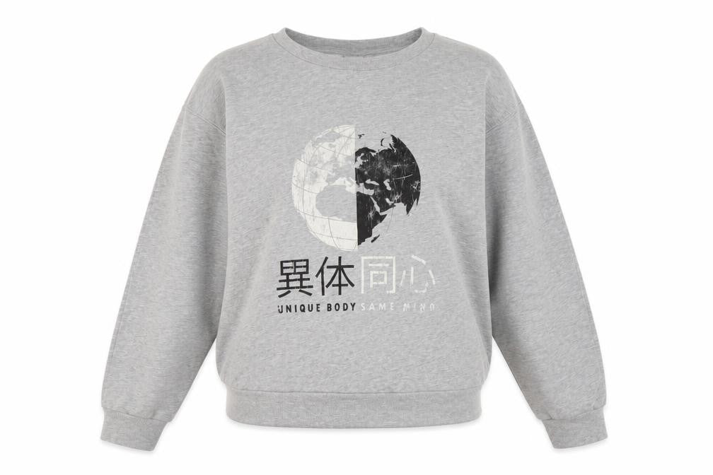 ICHI Women's Grey Sweatshirt S Pullover Crew Neck