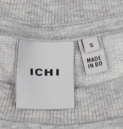 Close-up detail of ICHI Women's Grey Sweatshirt S Pullover Crew Neck