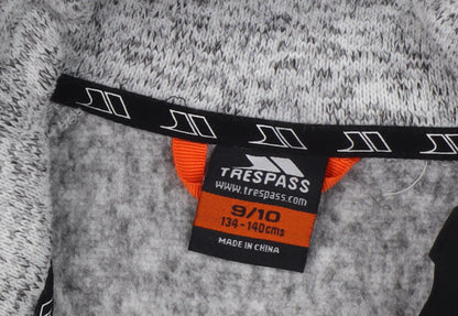 Close-up detail of Trespass boys’ grey fleece jacket, size 9-10, years