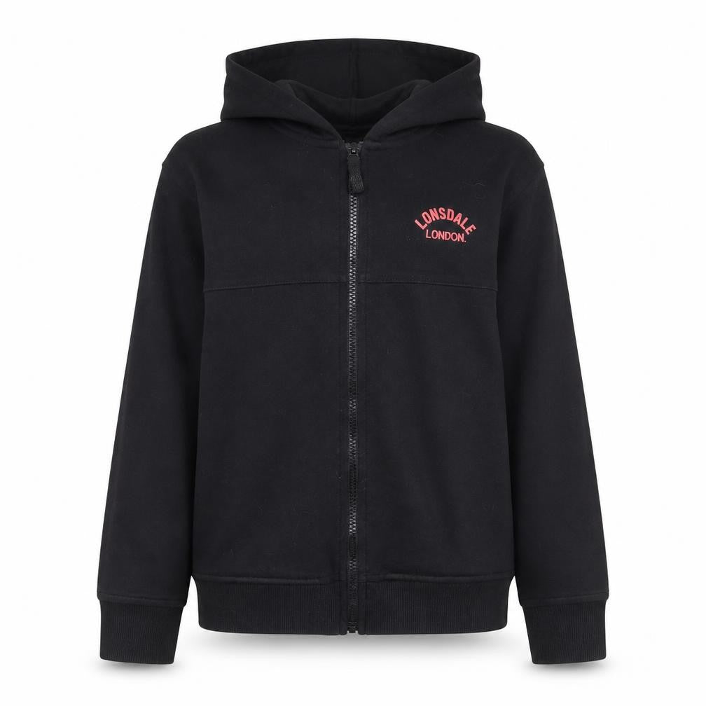Lonsdale Boys Black Hoodie 9-10Y Full Zip Logo Casual