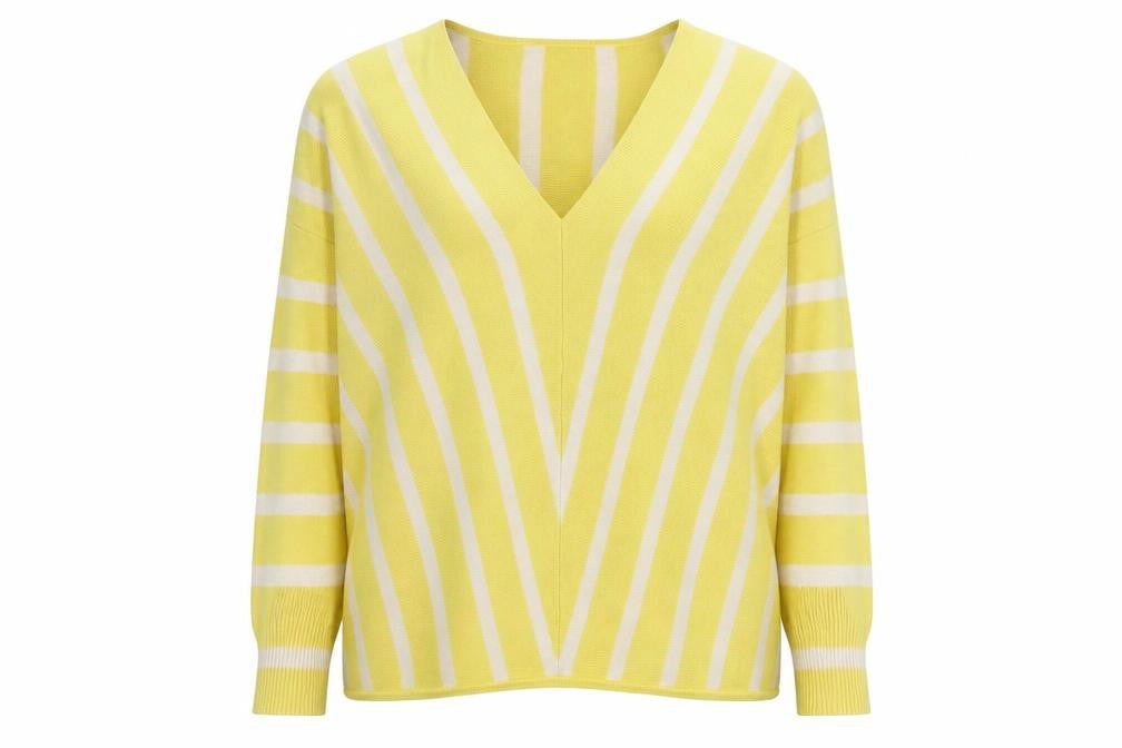 ONLY Women’s Yellow V-Neck Striped Pullover Jumper