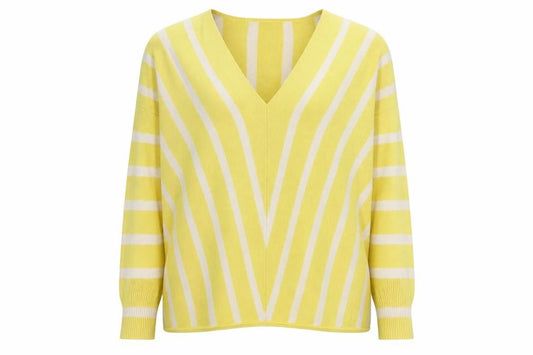 Front view of Only Women’s Yellow V-Neck Striped jumper
