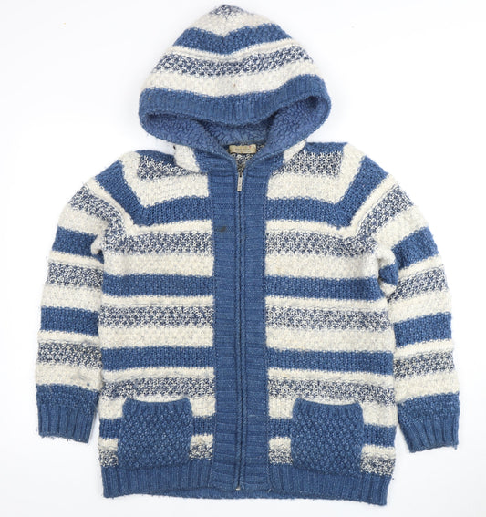 Marks and Spencer Women's Hooded Blue Stripe Jumper Size 12