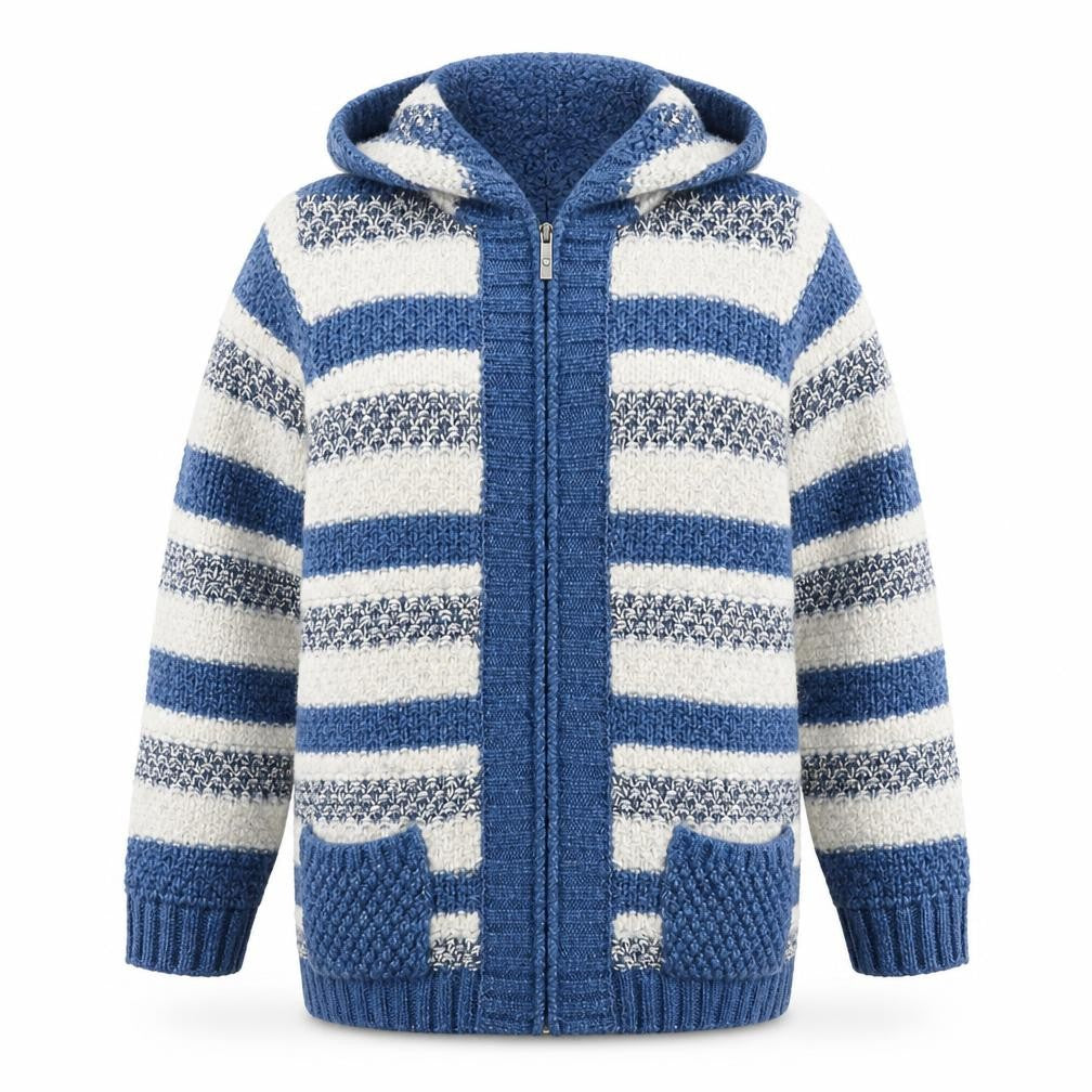 Marks & Spencer Women's Hooded Blue Stripe Jumper Size 12